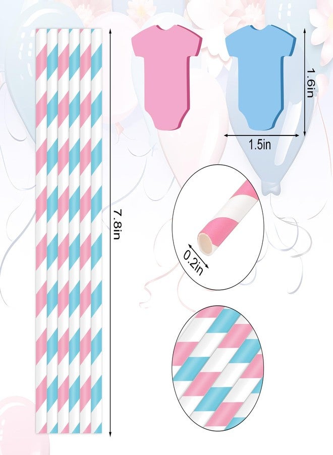 وولاين مجموعة Whaline من 60 قطعة من شفاطات ورقية للكشف عن جنس المولود، بتصميم مخطط باللونين الأزرق والوردي، للاستخدام مرة واحدة، مثالية لحفلات استقبال المولود الجديد. - Image 2